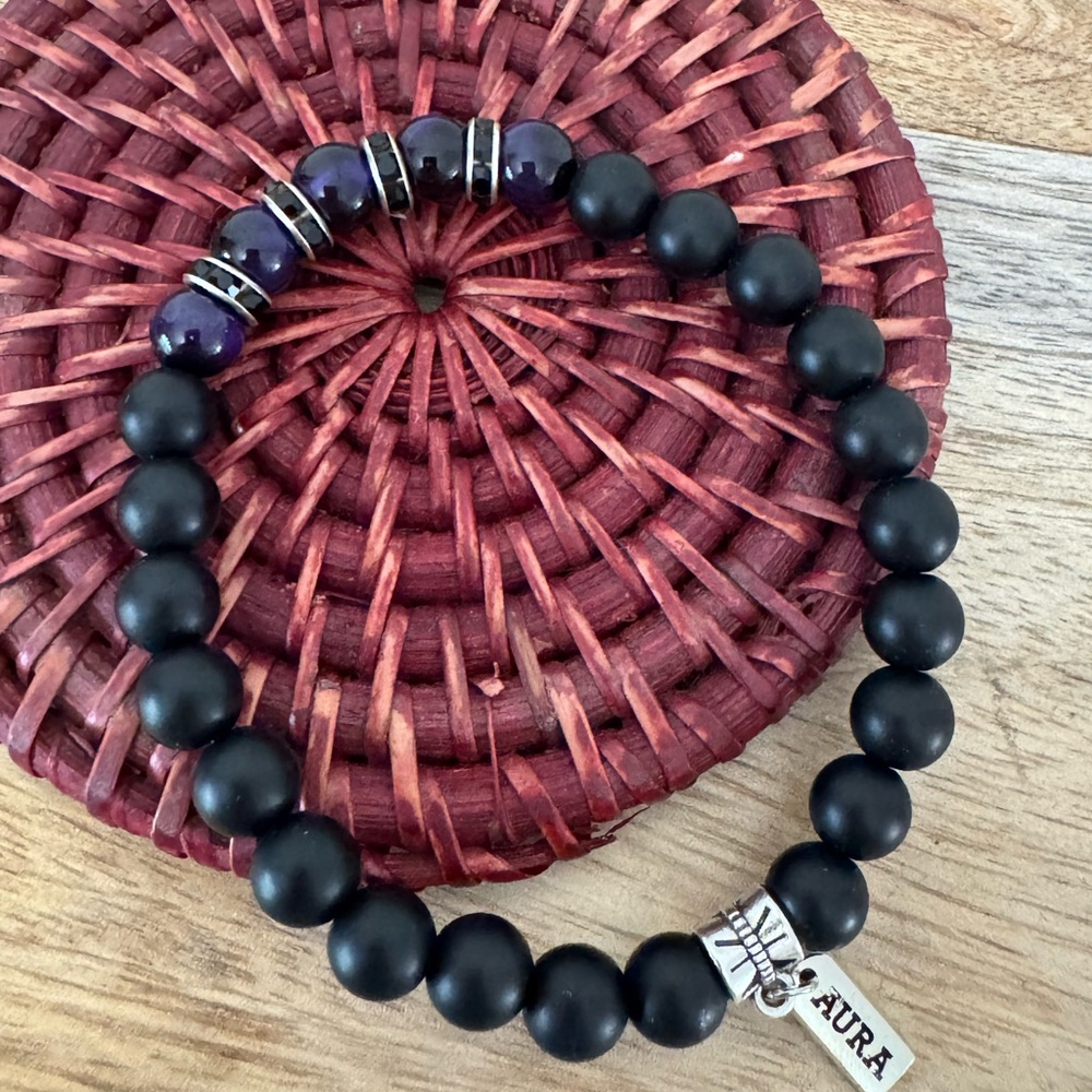 Aura Black & Purple Cat’s Eye Stone Beaded Bracelet NWOT
